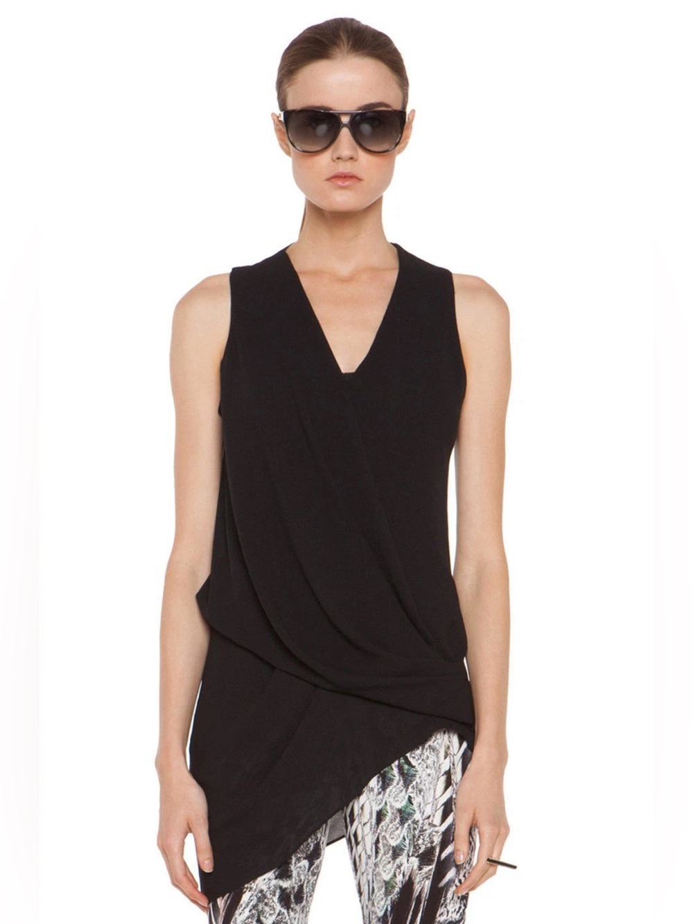 Helmut Lang Sleeveless Black V-Neck Draped Women's Top Medium